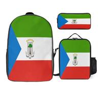 Sac Scolaire Enfant Ensemble Trois Pièces Guinée Équatoriale Drapeau National Sac À Dos Ordinateur Portable Sac Déjeuner Trousse Cadeau Pour Garçons Ados Léger Et Imperméable