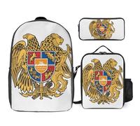 Sac Scolaire Enfant Ensemble Trois Pièces République D'Arménie Emblème National Sac À Dos Ordinateur Portable Sac Déjeuner Trousse Cadeau Pour Garçons Ados Léger Et Imperméable