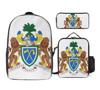 Sac Scolaire Enfant Ensemble Trois Pièces République De Gambie Emblème National Sac À Dos Ordinateur Portable Sac Déjeuner Trousse Cadeau Pour Garçons Ados Léger Et Imperméable