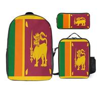 Sac Scolaire Enfant Ensemble Trois Pièces Sri Lanka Drapeau National Sac À Dos Ordinateur Portable Sac Déjeuner Trousse Cadeau Pour Garçons Ados Léger Et Imperméable