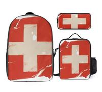 Sac Scolaire Enfant Ensemble Trois Pièces Suisse Drapeau National Sac À Dos Ordinateur Portable Sac Déjeuner Trousse Cadeau Pour Garçons Ados Léger Et Imperméable
