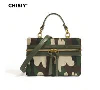 Sac seau à cordon de serrage fait main en patchwork vert militaire camouflage, avec sangle de poignet et sangle d'épaule amovibles. Sac à main sauvage pour déesse, fermeture éclair, sac à bandoulière