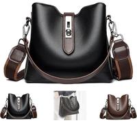 Sac seau à trois sangles pour femme, sac à bandoulière avec large sangle réglable, design vintage spacieux 2025, Noir , 1