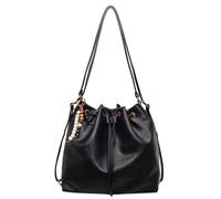 Sac seau élégant en polyuréthane avec cordon de serrage pour femme avec pendentif pour le quotidien et le sac à main de voyage, Noir , Classique