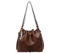 Sac seau élégant en polyuréthane avec cordon de serrage pour femme avec pendentif pour le quotidien et le sac à main de voyage, marron, Classique