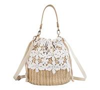 Sac seau en paille tissée avec sangles réglables - Sac à main fourre-tout de plage floral pour les vacances et un usage quotidien