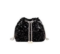 Sac Seau pour Femme Pochette Noire Scintillante avec Cordon de Serrage Sangle de Chaîne Amovible Élégant Sac à Main à Bandoulière Sac à Bandoulière pour Fête de Mariage Sac de Soirée pour Filles Dames