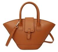 Sac seau tendance en forme d'éventail pour femme, sac à bandoulière rétro en cuir synthétique avec poignée sur le dessus, Jaune/brun, Free