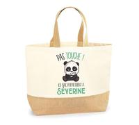 Sac Séverine pas touche Panda | Cabas de Plage Courses Coton et Toile de Jute Idée Cadeau