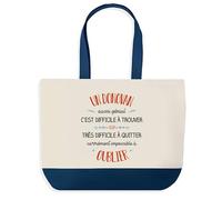 Sac Shopping Bleu Dominique Aussi Génial - Cabas Coton Solide & Pratique pour Courses, Travail - Idée Cadeau Original Collègue, Anniversaire ou Départ Retraite