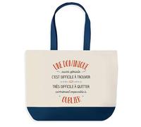 Sac Shopping Bleu Dominique Aussi Géniale - Cabas Coton Solide & Pratique pour Courses, Travail - Idée Cadeau Original Collègue, Anniversaire ou Départ Retraite