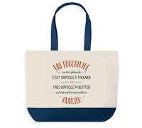 Sac Shopping Bleu Éducatrice Aussi Géniale - Cabas Coton Solide & Pratique pour Courses, Travail - Idée Cadeau Original Collègue, Anniversaire ou Départ Retraite