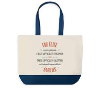 Sac Shopping Bleu Élise Aussi Géniale - Cabas Coton Solide & Pratique pour Courses, Travail - Idée Cadeau Original Collègue, Anniversaire ou Départ Retraite