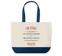 Sac Shopping Bleu Fatiha Aussi Géniale - Cabas Coton Solide & Pratique pour Courses, Travail - Idée Cadeau Original Collègue, Anniversaire ou Départ Retraite