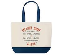 Sac Shopping Bleu Marie-Jeanne Aussi Géniale - Cabas Coton Solide & Pratique pour Courses, Travail - Idée Cadeau Original Collègue, Anniversaire ou Départ Retraite