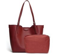 Sac Shopping - David jones - Cabas Porté Epaule Femme Cuir PU Souple - Grand Sac à Main Set 2 pcs - Cours Lycée - Rouge