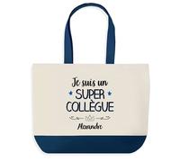 Sac shopping - PLANETEE - Alexandre Super Collègue - fond bleu - coton 40x45 cm - grand format