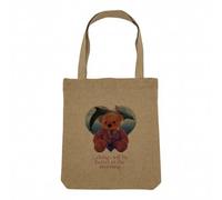 Sac Shopping Tote Bag Aspect Lin - Better in the Morning Ourson Dauphin Collage Vintage Illustration Art Humour Psychedelique - Sac de Courses Toile Epaisse 360g Beige Naturel Cabas Porté Epaule