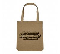 Sac Shopping Tote Bag Aspect Lin - Certifié meilleur Footballeur de l'univers Football Sport Ballon - Sac de Courses Toile Epaisse 360g Beige Naturel Cabas Porté Epaule Solide Imprimé en France