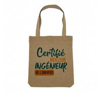 Sac Shopping Tote Bag Aspect Lin - Certifié meilleur Ingenieur de l'univers Civil Informatique Mecanique - Sac de Courses Toile Epaisse 360g Beige Naturel Cabas Porté Epaule Solide Imprimé en France