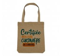 Sac Shopping Tote Bag Aspect Lin - Certifié meilleure Cuisiniere de l'univers Restaurant Chef Cuisine Nourriture - Sac de Courses Toile Epaisse 360g Beige Naturel Cabas Porté Epaule Solide Imprimé en