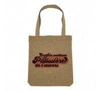 Sac Shopping Tote Bag Aspect Lin - Certifiée meilleure Patissière de l'univers Boulangerie Gateau Dessert Cuisine - Sac de Courses Toile Epaisse 360g Beige Naturel Cabas Porté Epaule Solide Imprimé