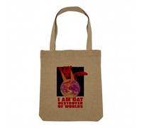 Sac Shopping Tote Bag Aspect Lin - Chat Destroyer of Worlds Collage Vintage Illustration Art Humour Parodie Animal Surrealiste Meme - Sac de Courses Toile Epaisse 360g Beige Naturel Cabas Porté