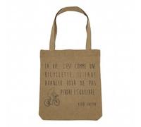 Sac Shopping Tote Bag Aspect Lin - Citations Célèbres Albert Einstein la Vie c'Est Comme une Bicyclette il Faut Avancer Pour ne Pas Perdre l'Équilibre - Sac de Courses Toile Epaisse 360g Beige