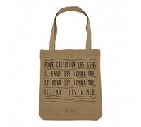 Sac Shopping Tote Bag Aspect Lin - Coluche Citations Célèbres Pour Critiquer les Gens il Faut les Connaître - Sac de Courses Toile Epaisse 360g Beige Naturel Cabas Porté Epaule Solide Imprimé en