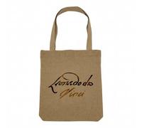 Sac Shopping Tote Bag Aspect Lin - Da Vinci Signature Peintre Célèbre Artiste Renaissance Dessin Architecture Sculpture - Sac de Courses Toile Epaisse 360g Beige Naturel Cabas Porté Epaule Solide