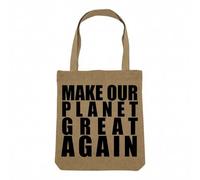 Sac Shopping Tote Bag Aspect Lin - Emmanuel Macron Make Our Planet Great Again Citations Célèbres Politicien - Sac de Courses Toile Epaisse 360g Beige Naturel Cabas Porté Epaule Solide Imprimé en