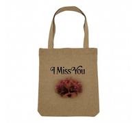 Sac Shopping Tote Bag Aspect Lin - I Miss You Petit Chien Collage Vintage Illustration Art Humour Mignon - Sac de Courses Toile Epaisse 360g Beige Naturel Cabas Porté Epaule Solide Imprimé en France