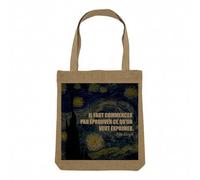 Sac Shopping Tote Bag Aspect Lin - Il Faut Commencer Par Éprouver ce Qu'on Veut Exprimer Citation Inspirante Van Gogh - Sac de Courses Toile Epaisse 360g Beige Naturel Cabas Porté Epaule Solide
