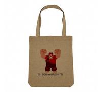 Sac Shopping Tote Bag Aspect Lin - I'm Gonna Wreck It! Personnage Jeux Vidéo Ralph 8 Bits Arcade Retro Gaming - Sac de Courses Toile Epaisse 360g Beige Naturel Cabas Porté Epaule Solide Imprimé en