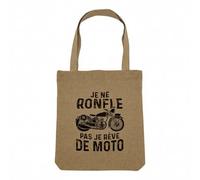 Sac Shopping Tote Bag Aspect Lin - Je ne Ronfle pas Je rêve de Moto Grosses cylindrées Cafe Racer - Sac de Courses Toile Epaisse 360g Beige Naturel Cabas Porté Epaule Solide Imprimé en France