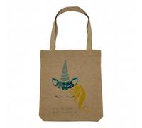 Sac Shopping Tote Bag Aspect Lin - Je Suis Une Licorne Laissez-Moi Dormir S'il Vous Plaît Dessin Corne Oreilles Yeux Crinière Animaux Fantastiques - Sac de Courses Toile Epaisse 360g Beige Naturel