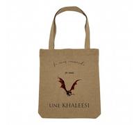 Sac Shopping Tote Bag Aspect Lin - Je Vous Emmerde Je Suis une Khaleesi Dessin de Dragon Orangé Bruns - Sac de Courses Toile Epaisse 360g Beige Naturel Cabas Porté Epaule Solide Imprimé en France