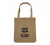 Sac Shopping Tote Bag Aspect Lin - Keep Calm and Buy more Sneakers Sneakerhead Collection Shoes Hobby Kicks - Sac de Courses Toile Epaisse 360g Beige Naturel Cabas Porté Epaule Solide Imprimé en