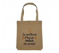 Sac Shopping Tote Bag Aspect Lin - La Meilleure Prof de Philo du Monde Philosophie Professeur Lycee Universite - Sac de Courses Toile Epaisse 360g Beige Naturel Cabas Porté Epaule Solide Imprimé en