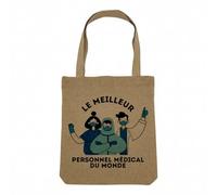 Sac Shopping Tote Bag Aspect Lin - Le Meilleur Personnel Médical du Monde Docteur Urgence Medecin Hopital - Sac de Courses Toile Epaisse 360g Beige Naturel Cabas Porté Epaule Solide Imprimé en France