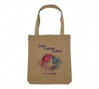 Sac Shopping Tote Bag Aspect Lin - Live Laugh Love 2019 Parodie Collage Vintage Illustration Art Humour Dauphin Meme - Sac de Courses Toile Epaisse 360g Beige Naturel Cabas Porté Epaule Solide