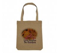 Sac Shopping Tote Bag Aspect Lin - Love Knows No Borders Collage Vintage Illustration Art Humour Parodie Meme Blague - Sac de Courses Toile Epaisse 360g Beige Naturel Cabas Porté Epaule Solide