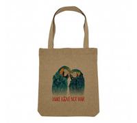 Sac Shopping Tote Bag Aspect Lin - Make Love Not War Perroquet Collage Vintage Illustration Art Animal Oiseau Hippie - Sac de Courses Toile Epaisse 360g Beige Naturel Cabas Porté Epaule Solide