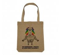 Sac Shopping Tote Bag Aspect Lin - M'Emmerde pas Je Suis Une Licorne Dessin Super-Licorne Pas Content Méchant Musclé Animaux Fantastiques - Sac de Courses Toile Epaisse 360g Beige Naturel Cabas Porté