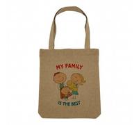 Sac Shopping Tote Bag Aspect Lin - My Family is the Best Dad Mom Child - Sac de Courses Toile Epaisse 360g Beige Naturel Cabas Porté Epaule Solide Imprimé en France