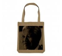 Sac Shopping Tote Bag Aspect Lin - Nelson Mandela Portrait Militant Droits Humains Afrique du Sud - Sac de Courses Toile Epaisse 360g Beige Naturel Cabas Porté Epaule Solide Imprimé en France