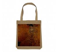 Sac Shopping Tote Bag Aspect Lin - Peinture Gustav Klimt Portrait d'Adèle Bloch Bauer I Art Vintage Original Or Doré - Sac de Courses Toile Epaisse 360g Beige Naturel Cabas Porté Epaule Solide