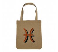 Sac Shopping Tote Bag Aspect Lin - Poissons Signe astrologie Zodiaque Astres Métaphore Symbole Figure Allegorie - Sac de Courses Toile Epaisse 360g Beige Naturel Cabas Porté Epaule Solide Imprimé en