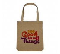 Sac Shopping Tote Bag Aspect Lin - See Good in All Things Typographie Message 70's Hippie Amour Self Love Positive - Sac de Courses Toile Epaisse 360g Beige Naturel Cabas Porté Epaule Solide Imprimé