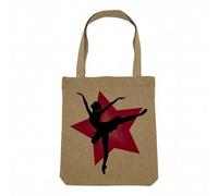 Sac Shopping Tote Bag Aspect Lin - Silhouette Noire de Danseuse Étoile Faisant une Arabesque sur Étoile Rose - Sac de Courses Toile Epaisse 360g Beige Naturel Cabas Porté Epaule Solide Imprimé en